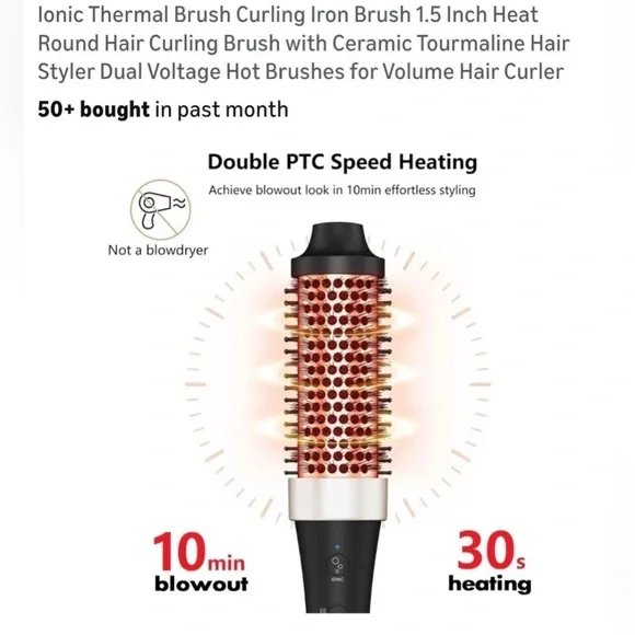 Ionic Thermal Brush Curling Iron Brush 1.5 Inch Heat Round Hair Curling Brush - Picture 3 of 6